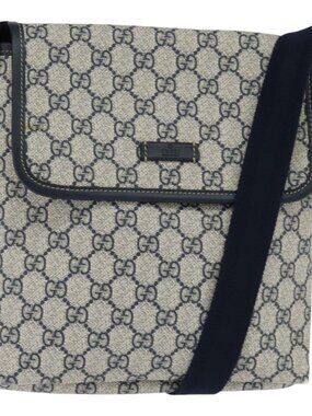 Authentic GUCCI GG Supreme Shoulder Bag PVC Navy Silver 223666